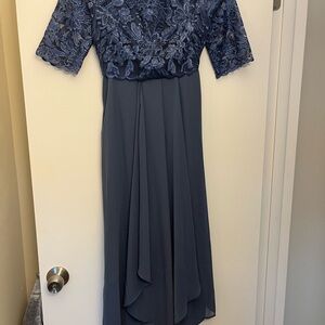 Elegant Blue Lace Overlay Dress
